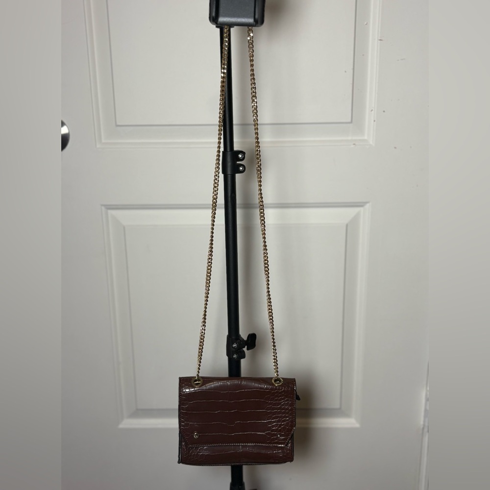 Nine West Brown Croc-Embossed Crossbody Bag
